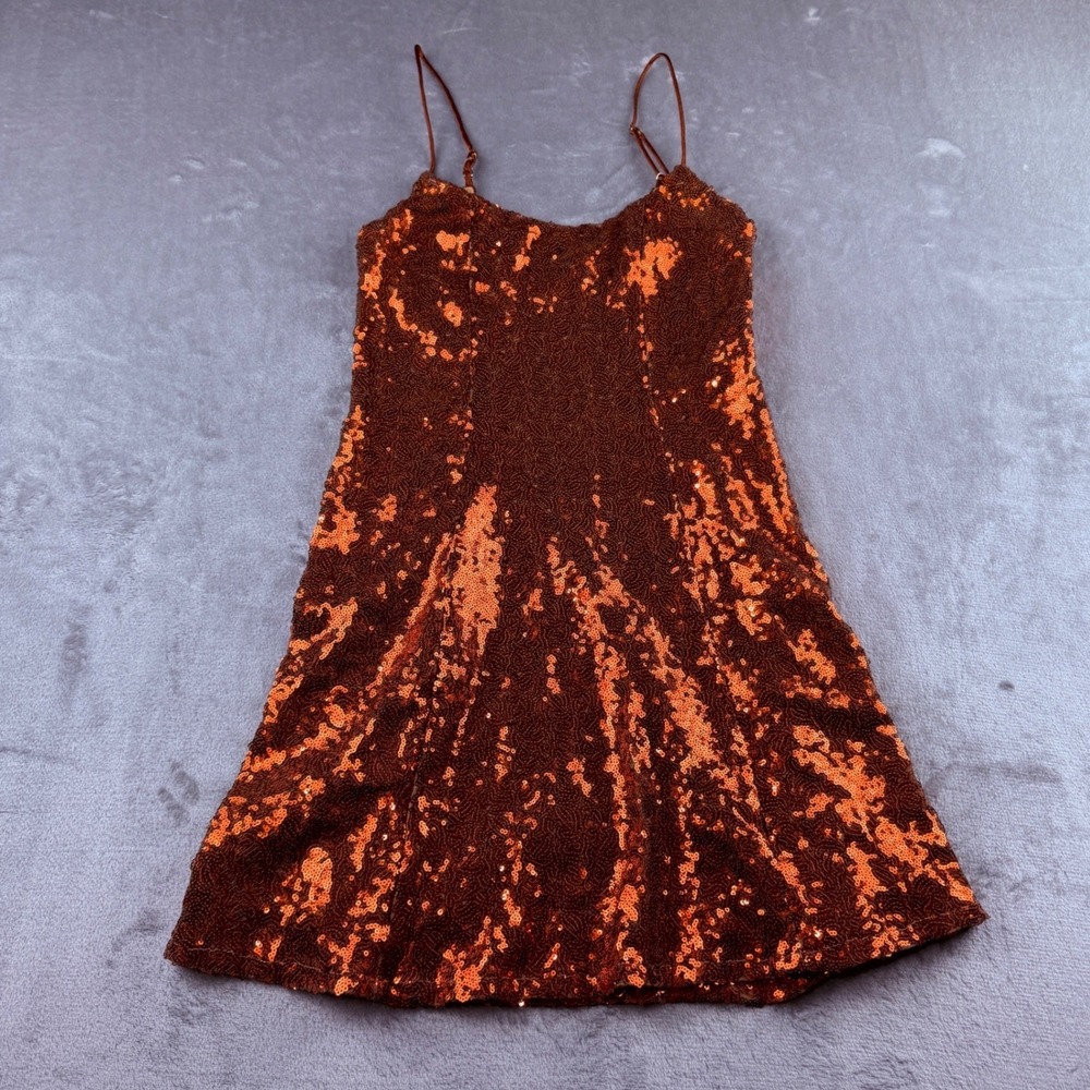 Urban Outfitters Sequin Women's Small Mini Dress Orange Rust Sparkly Party Event